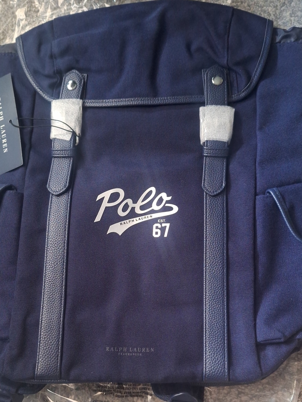 Polo by Ralph Lauren Navy Logo Backpack with Leather-Trim Straps